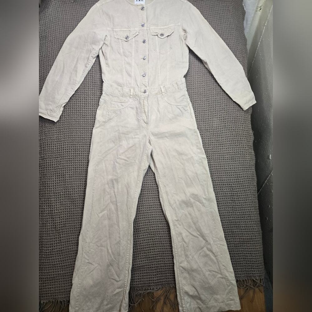 Zara Mica Beige Long-Sleeve Jumpsuit Size XS #94